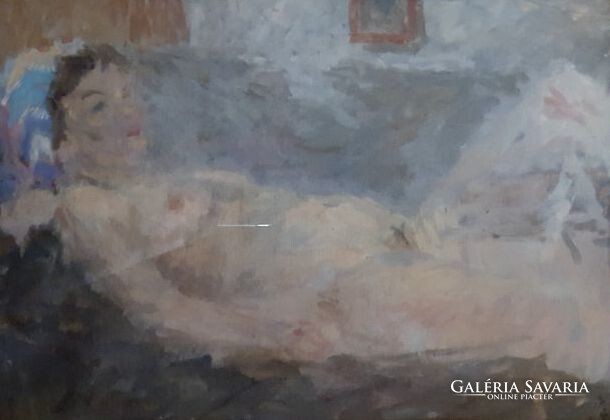 János Polák reclining female nude Paintings Galeria Savaria online