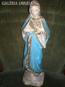 Gipsz Szűz Mária szobor, kopásokkal, 43 cm magas