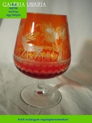 R166 Régi vadász jelenetes csiszoltüveg pohár