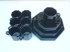 Arcoroc fekete üveg teás készlet 19 db+6 db lapostányér