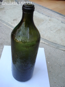 Régi zöld felíratos boros üveg