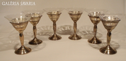 6 db ezüst sherry pohár kristály betétekkel