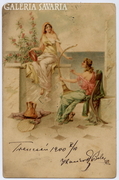Képeslap. Hárfázó leány, 1900. V. 11.