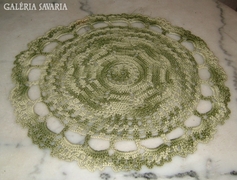Hand crocheted green and white tablecloth - tablecloth