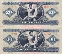20 Forint 1975 - 2db sorszámkövető EF