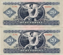 20 Forint 1975 - 2db sorszámkövető EF