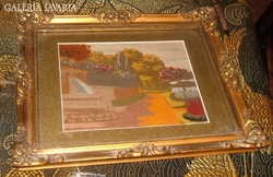Needle tapestry in blonde frame