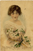 Képeslap. Hölgy mennyasszonyi csokorral 1917