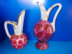  2 db Rózsaszín aranyozott nyakú kerámia váza