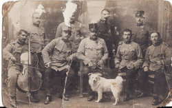 Régi antik katonai csoport kép képeslap levlap kutya