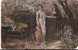 Régi antik  romantikus szerelem képeslap levlap tavasz