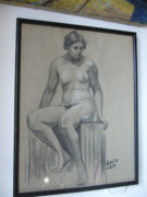 Charles Horseshoe: nude, charcoal drawing, framed 49 x 39 cm
