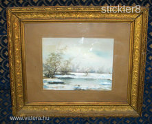 Téli tájkép csodás keretben - festmény