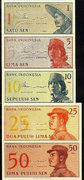 Teljes indonéz sen bankjegysor 1964 Unc