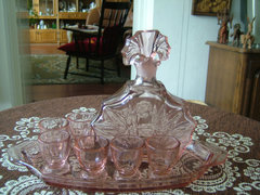 Álomszép  antik  biedermeir Pink likőrös készlet