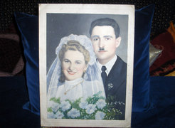 Régi,szép esküvői fotó-kézzel színezett-46x35 cm