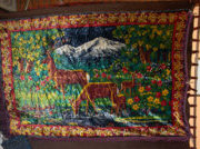Retro plush, silk carpet wall protector, tapestry - 200 x 130 cm - forest scene, landscape