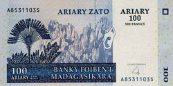 Madagaskár 100 ariary 500 frank 2004 Unc