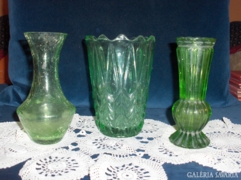 Retro üveg váza - 3 db - zöld - együtt eladó