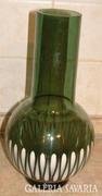 Vintage hand painted green glass vase