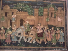 kézzel festett indiai jelenet selyemre
