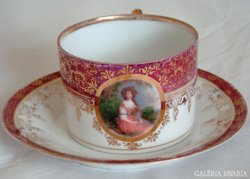 M&Z öblös teás csésze aljjal 18.sz-i festő képével