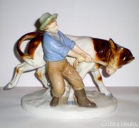 Ritka nagyméretü német porcelán,bikával férfi,jelzett
