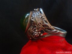 Antik alpaka gyűrű zöld achát kővel