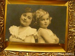 Antik képeslap posta tiszta, két bájos kislány