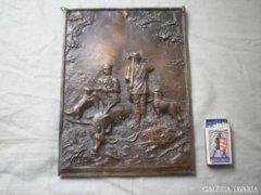 Vadász - vadászat   bronz szobor -plakett