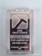 0.999 Pan American ezüstözött tömb 1 uncia