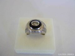 Fekete zománc és cirkónia köves ezüst gyűrű