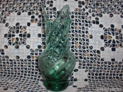 Régi, vastag falú, zöld színű üveg váza
