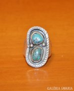 Navajo indián dupla kék türkiz köves ezüst gyűrű