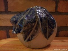 Kerámia váza kék levelekkel,iparművész,jelzett