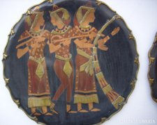 Antik Egyiptomi réz falitányér 39 cm 3 zenész