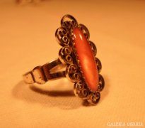 Szép régi szecessziós ezüst gyűrű karneollal