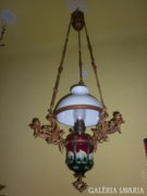 Szecessziós majolika lüszter lámpa petróleum lámpa