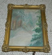 Antique oil / canvas painting - mountains - blodel frame