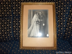Régi esküvői fotó, katona vőlegény - keretezve