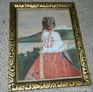 Antique ca. 100-year-old painting in a beautiful carved frame