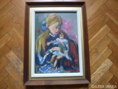 Kislány babával olaj festmény