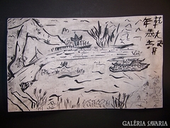 Kézzel festett Kínai-Ázsiai primitív karton papírra