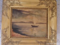 Csónakázás a Balatonon című olaj festmény
