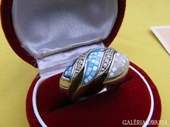 Kagyló intarziás ezüst koktélgyűrű, 11,6 gr