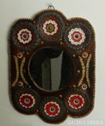 Approx. 80-100 years old dreamy wall mirror with leather frame