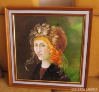 SZÁSZ ENDRE festmény "Női portré bagollyal"