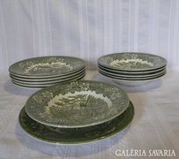 Zöld-fehér angol tányér készlet (12 db)