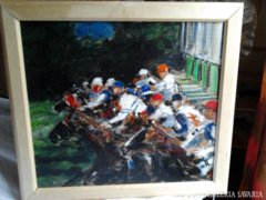 lovakat ábrázoló olaj festmény