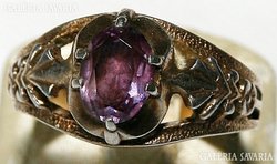 Antik Orosz Aranyozott Ezüst Gyűrű Valódi Ametiszttel